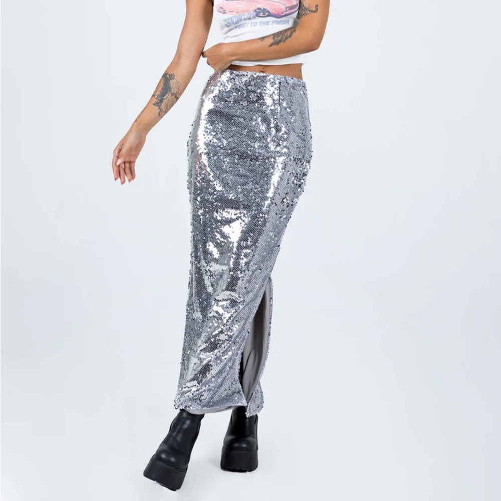 Princess Polly Maxi Skirt - Silver